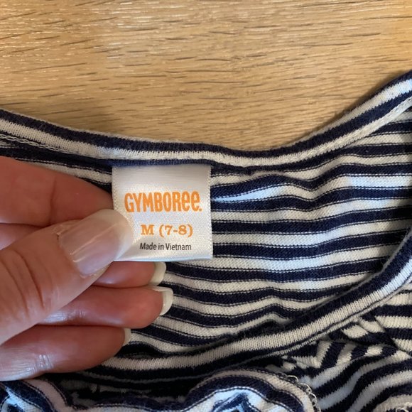 Girl's Gymboree 100% Cotton Ruffle Tank Top M 7/8 Blue White Stripe Like New! - Picture 3 of 4